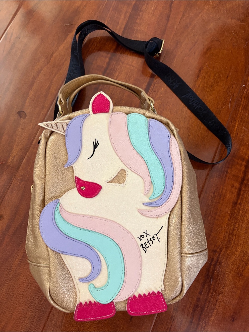 Betsey Johnson Gold Unicorn Appliqué Lunchbox